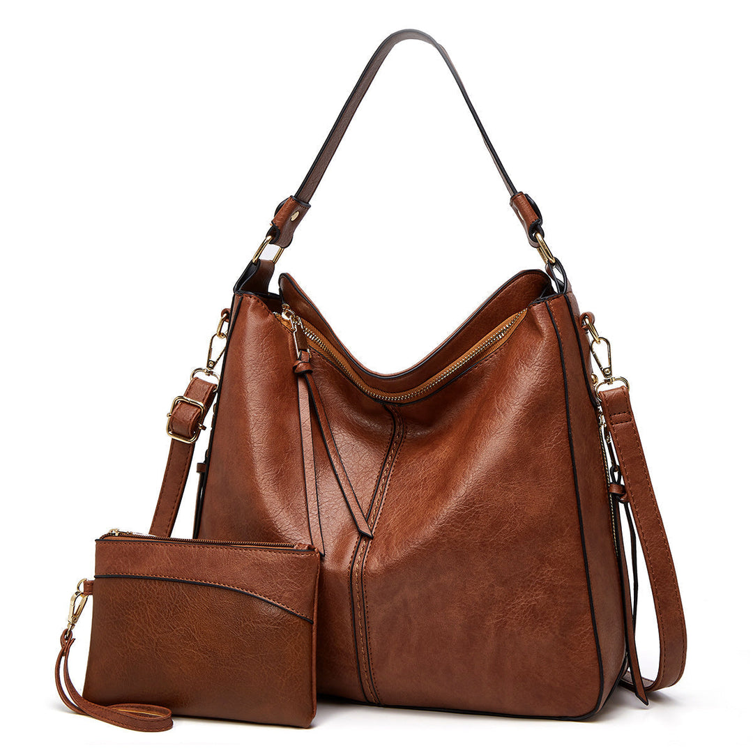 Bolso de Hombro de Cuero Clásico con Detalles en Oro Sutil
