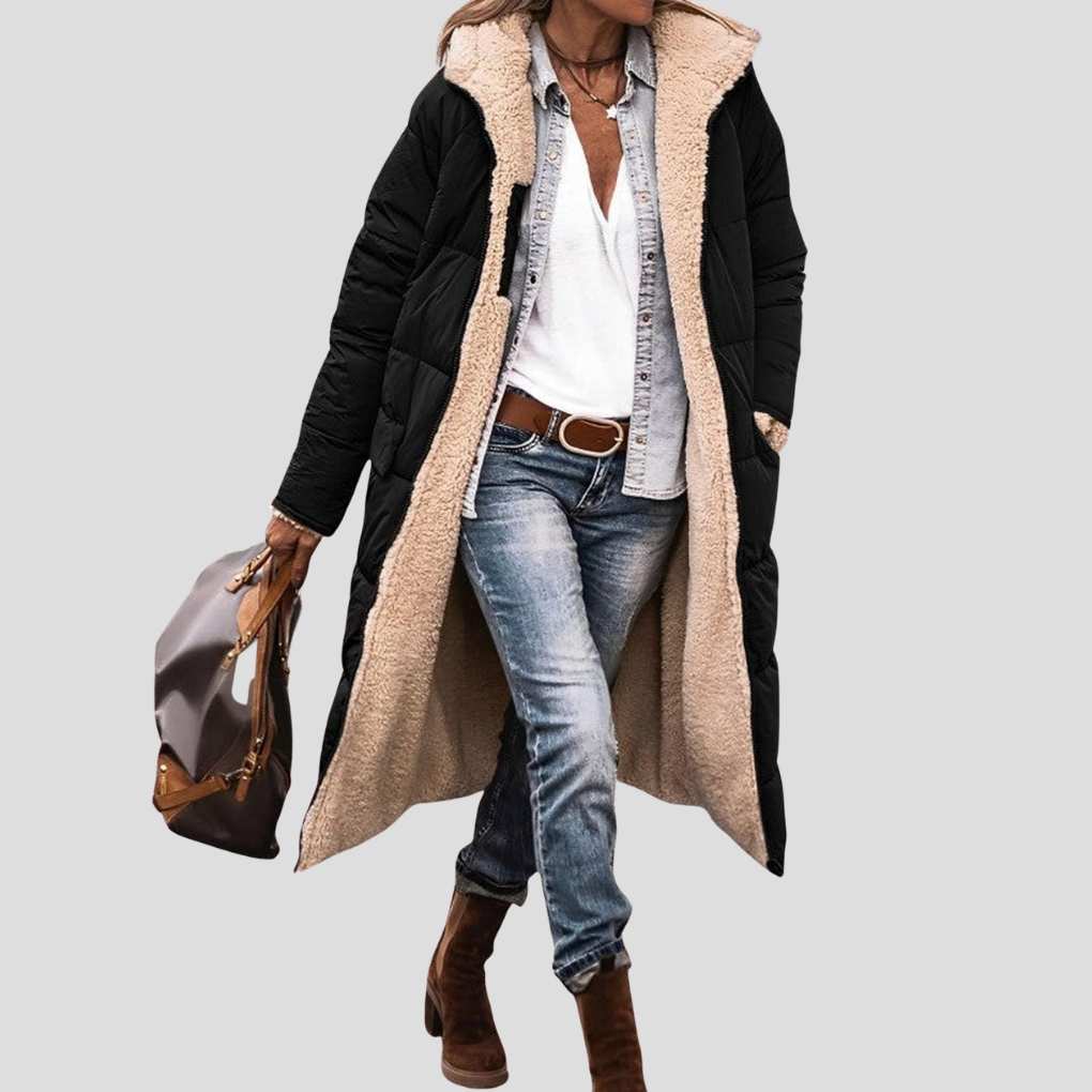 Abrigo Largo Reversible de Invierno para Mujeres – Con Capucha y Forro de Teddy