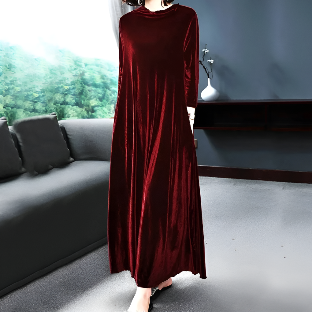 Vestido de terciopelo rojo vino