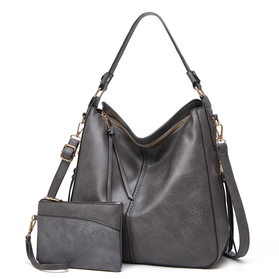 Bolso de Hombro de Cuero Clásico con Detalles en Oro Sutil