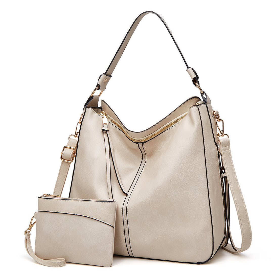 Bolso de Hombro de Cuero Clásico con Detalles en Oro Sutil