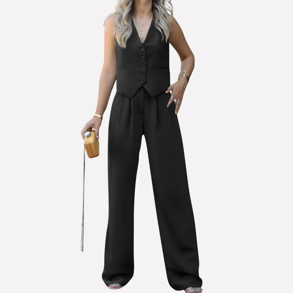 Chaleco sin mangas para mujeres y pantalones largos