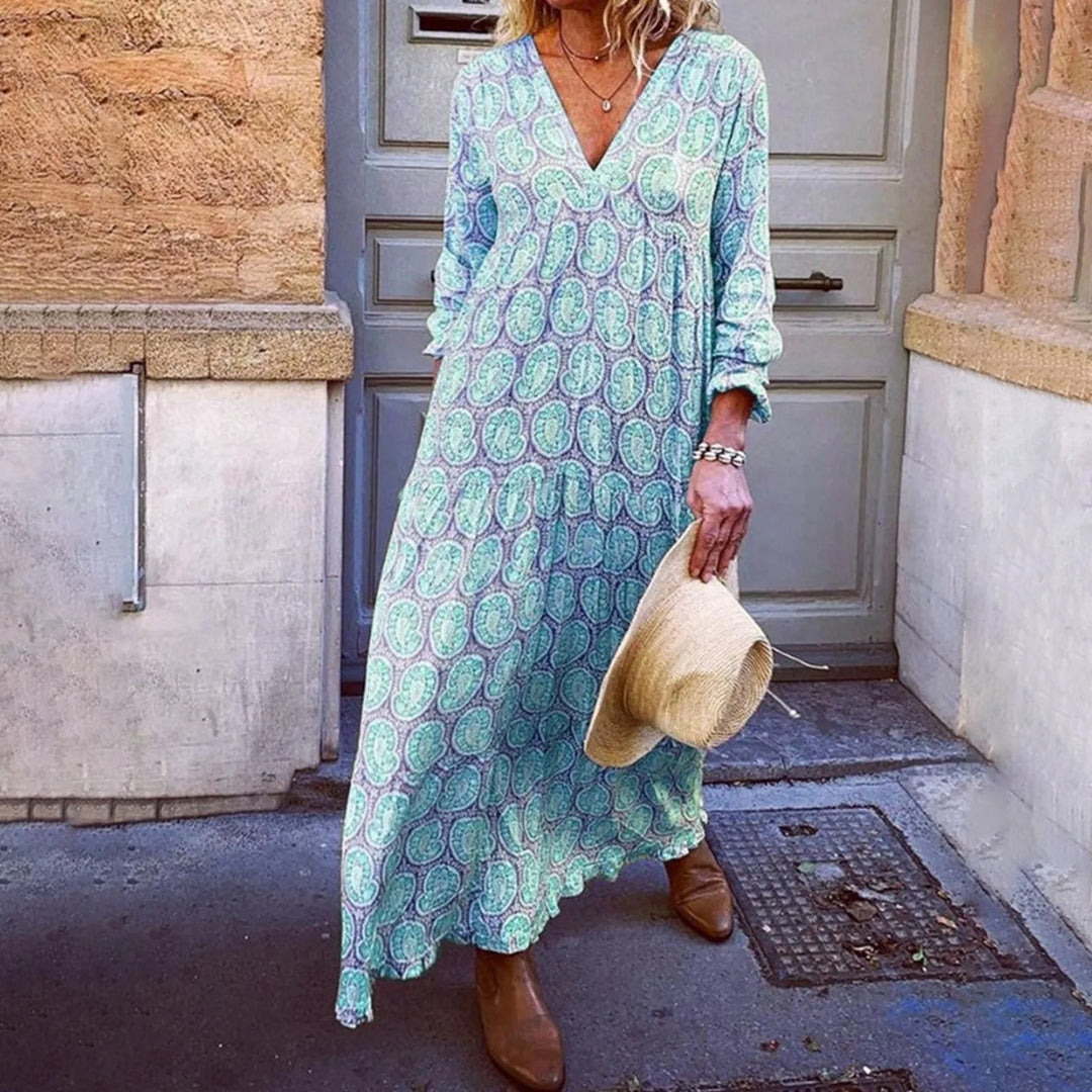 Vestido largo geométrico de Bohowaves: donde el estilo bohemio se une a la elegancia veraniega