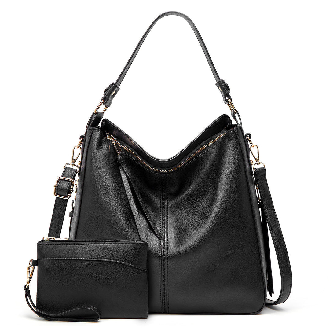 Bolso de Hombro de Cuero Clásico con Detalles en Oro Sutil