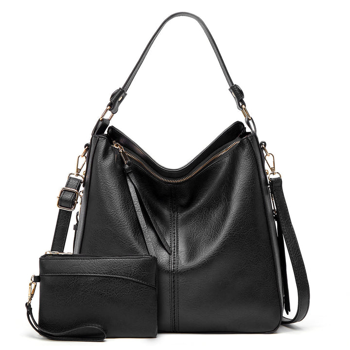 Bolso de Hombro de Cuero Clásico con Detalles en Oro Sutil