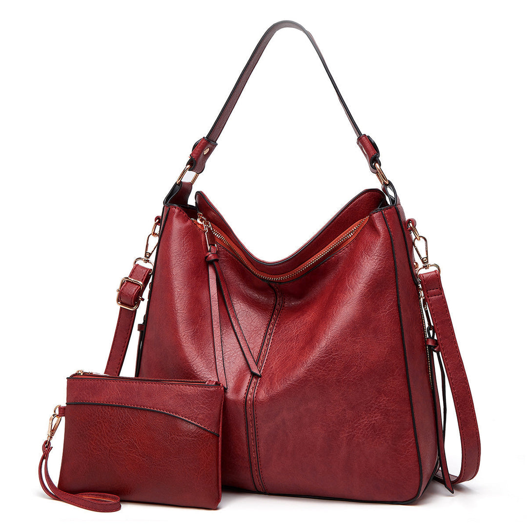 Bolso de Hombro de Cuero Clásico con Detalles en Oro Sutil