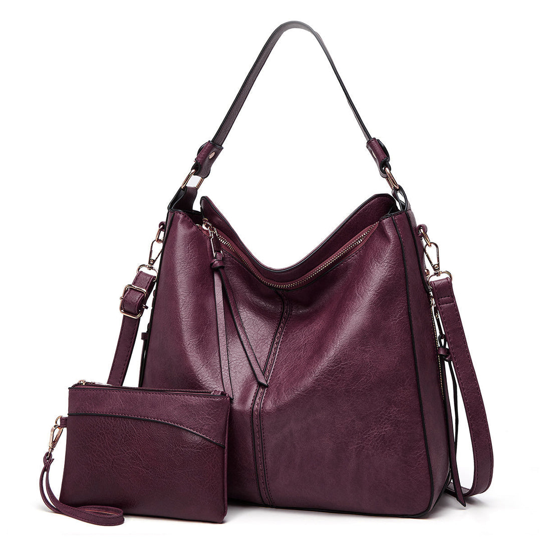 Bolso de Hombro de Cuero Clásico con Detalles en Oro Sutil