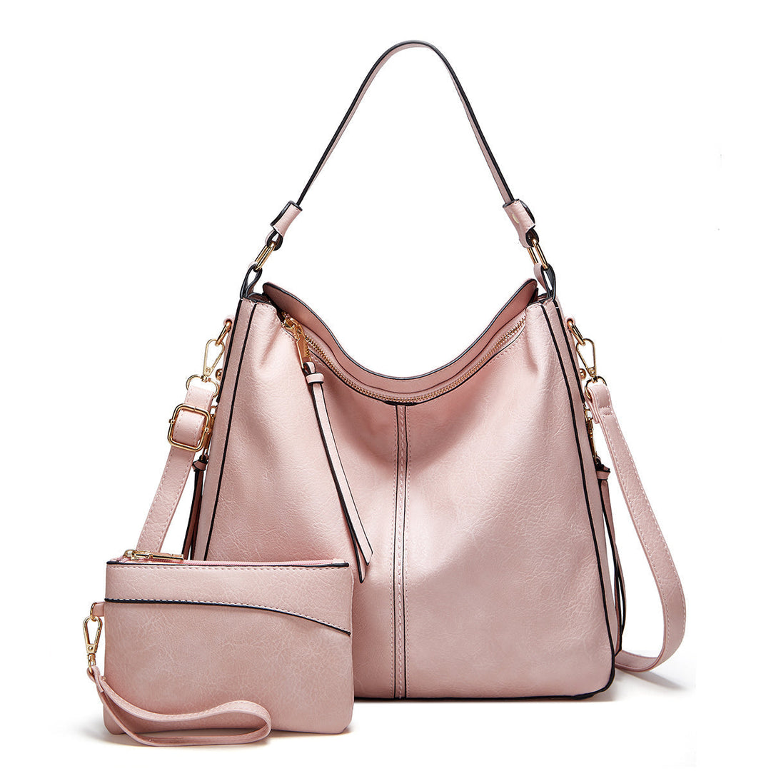 Bolso de Hombro de Cuero Clásico con Detalles en Oro Sutil