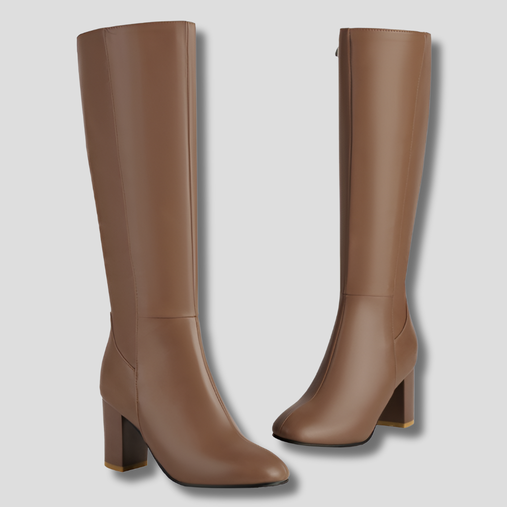 Botas de tacón hasta la rodilla con cremallera para mujer