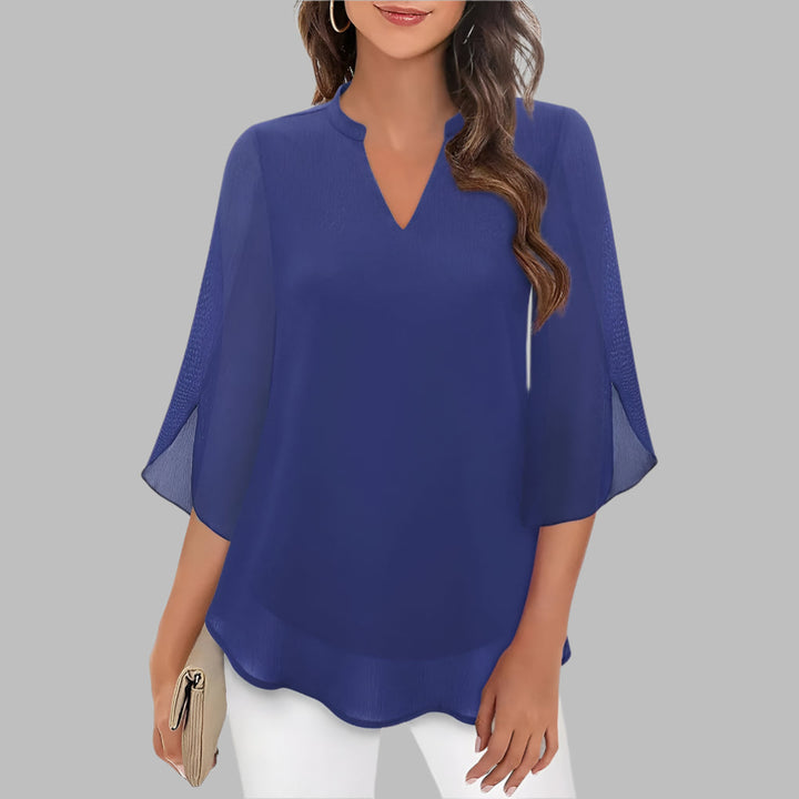 Top de Verano con Cuello en V y Mangas en Pétalo
