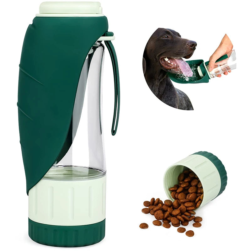 Agua portátil &amp; Botella de comida para perros con diseño 2 en 1