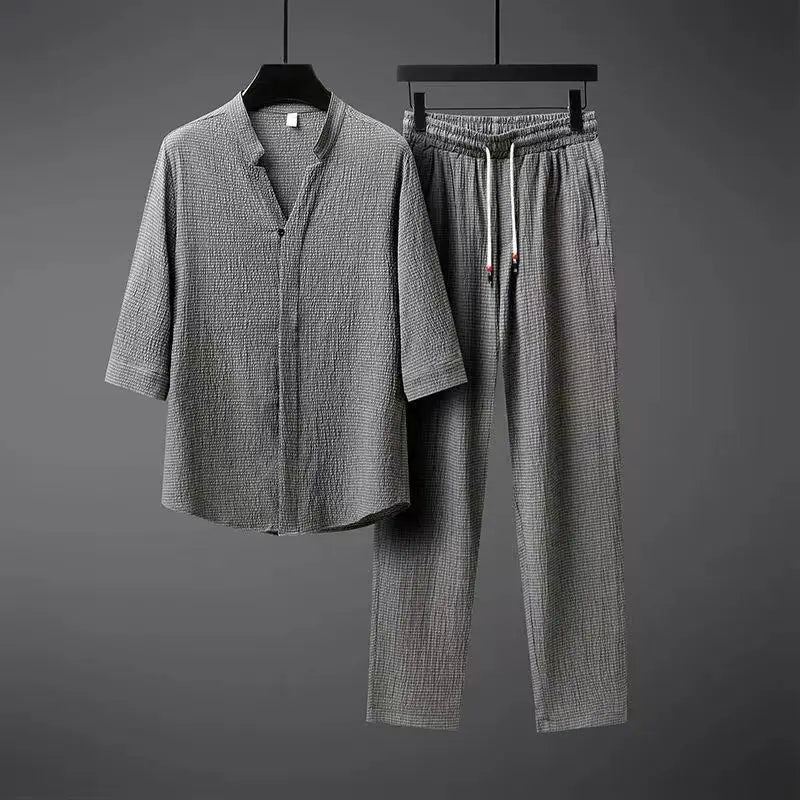 Chándal vintage de lino para hombre, conjunto de 2 piezas: comodidad clásica con un toque moderno