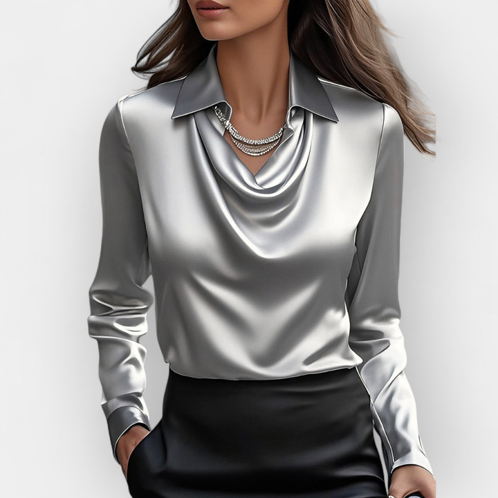 Blusa de Satén Elegante con Cuello Cascada