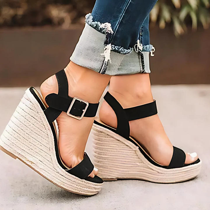 Sandalias de cuña con correa en T para mujer