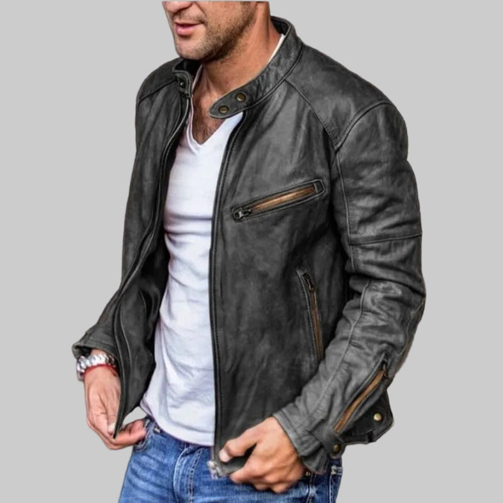 Chaqueta de Cuero Elegante y a Prueba de Agua para Hombres