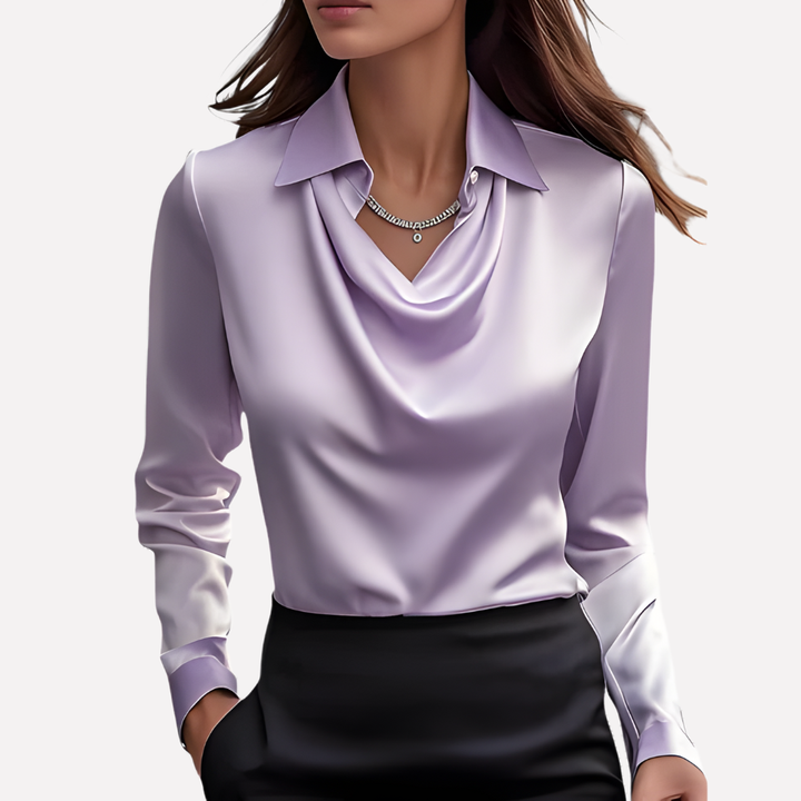 Blusa de Satén para Mujeres con Cuello Drapado