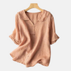 Camisa retro de algodón y lino para mujer con cuello de muñeca