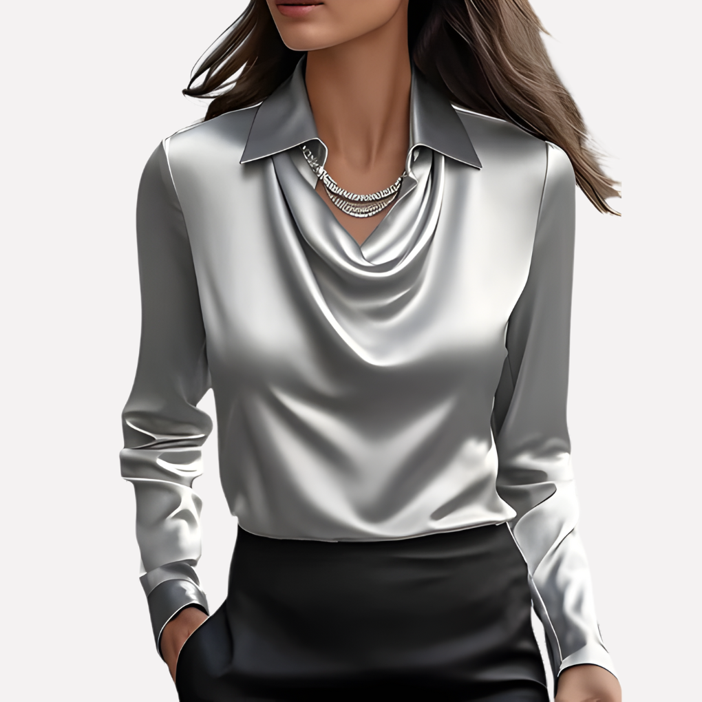 Blusa de Satén para Mujeres con Cuello Drapado