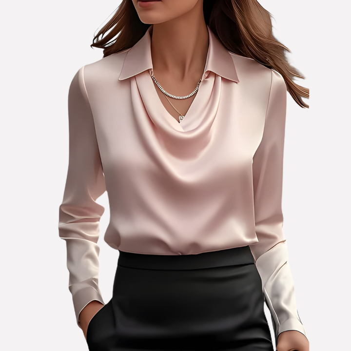 Blusa de Satén para Mujeres con Cuello Drapado
