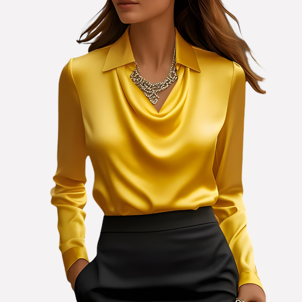 Blusa de Satén para Mujeres con Cuello Drapado
