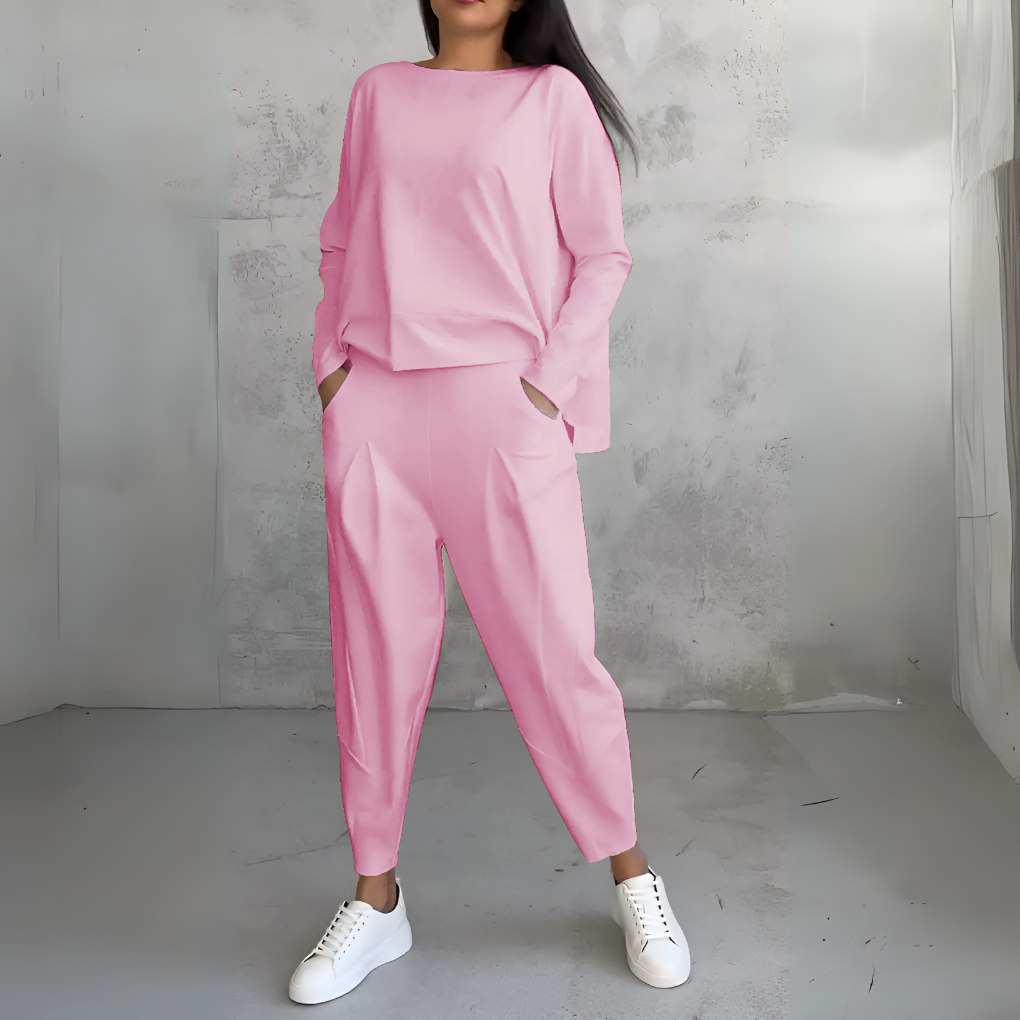 Traje de Ocio de Dos Piezas con Cuello Redondo y Mangas Largas