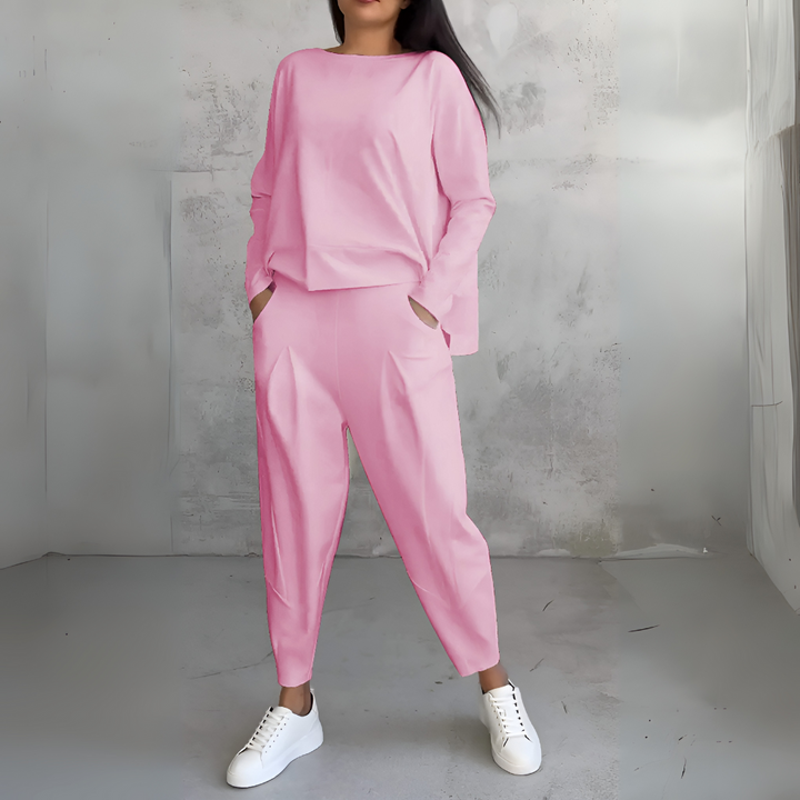 Traje de Ocio de Dos Piezas con Cuello Redondo y Mangas Largas