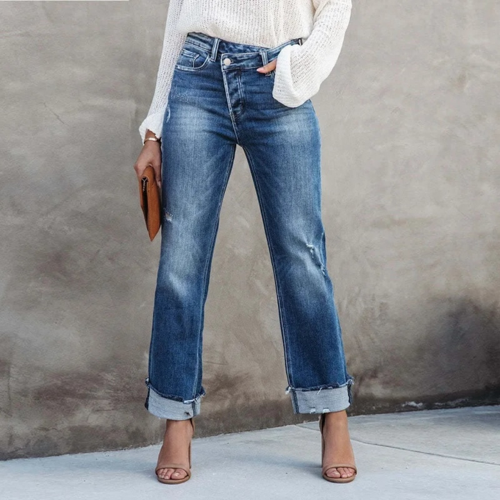 Cómodos pantalones vaqueros de cintura alta para mujer