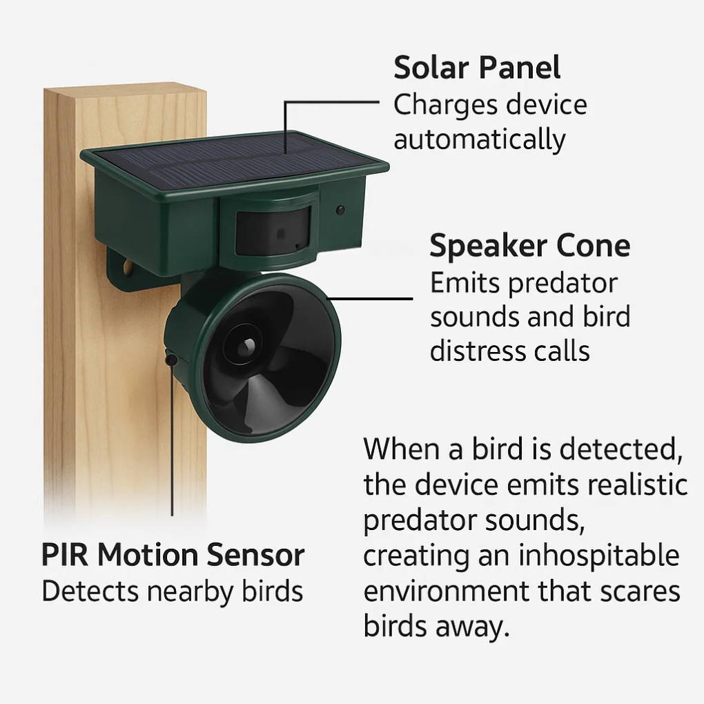 Repelente y Ahuyentador de Aves con Sensor de Movimiento Premium