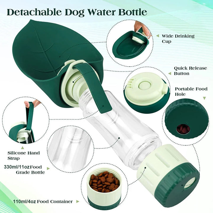 Agua portátil &amp; Botella de comida para perros con diseño 2 en 1