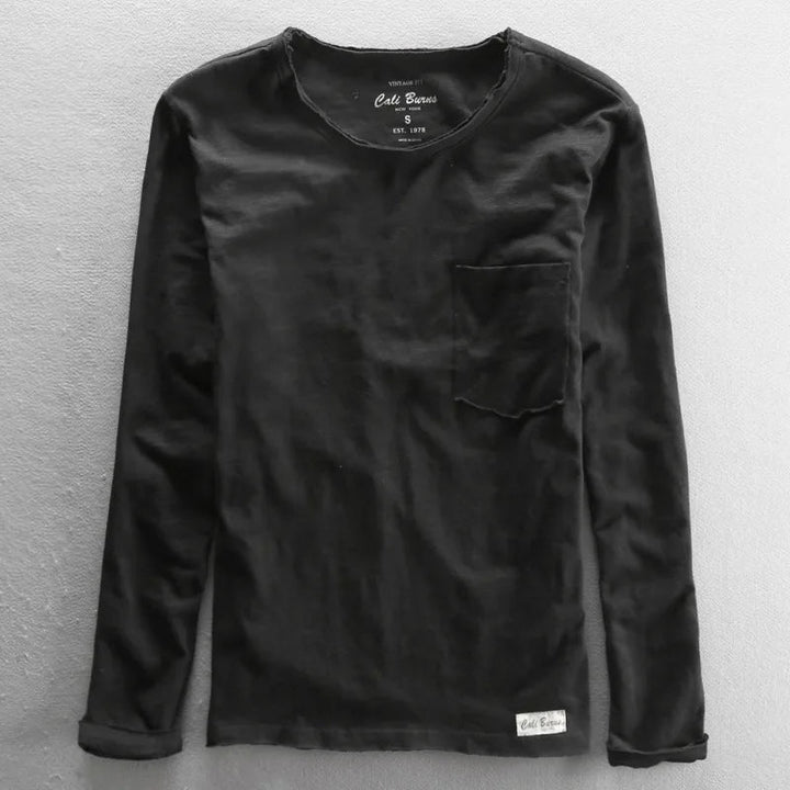 Camiseta vintage de algodón de manga larga con cuello redondo