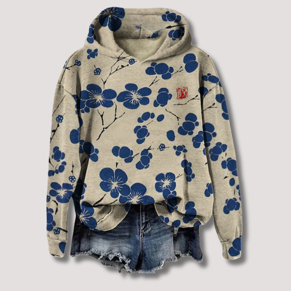 Jersey ligero con estampado floral y capucha