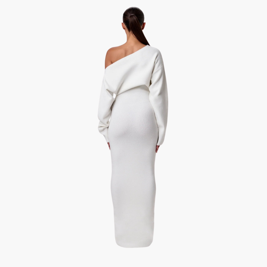 Vestido de Tricot sin Hombros para Mujeres – Vestido de Noche Elegante