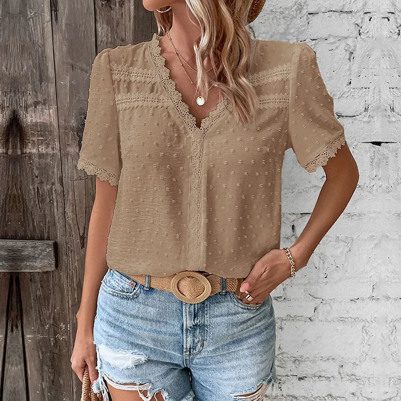 Blusa de encaje de manga corta