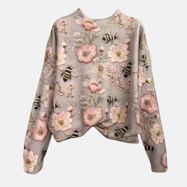 Suéter de Tricot con Flor 3D para Mujeres