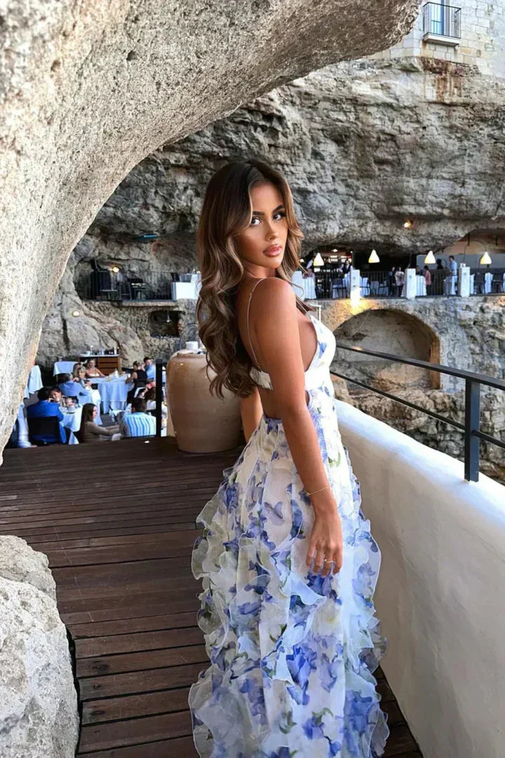 Vestido floral con volantes para mujer