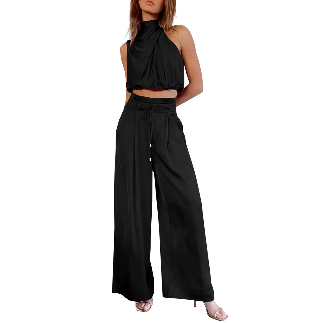 Conjunto de verano de dos piezas con top corto y pantalones de pierna ancha