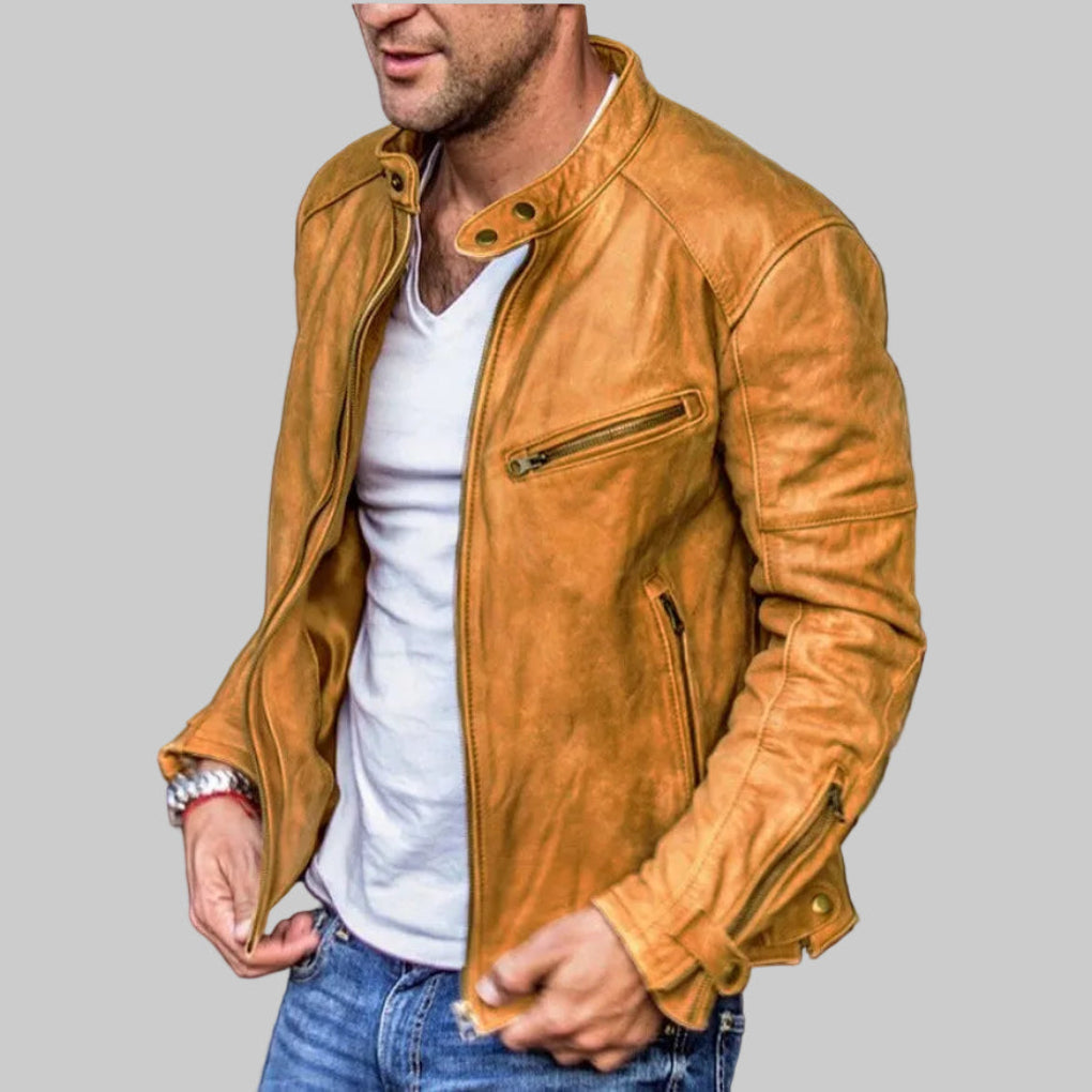 Chaqueta de Cuero Elegante y a Prueba de Agua para Hombres