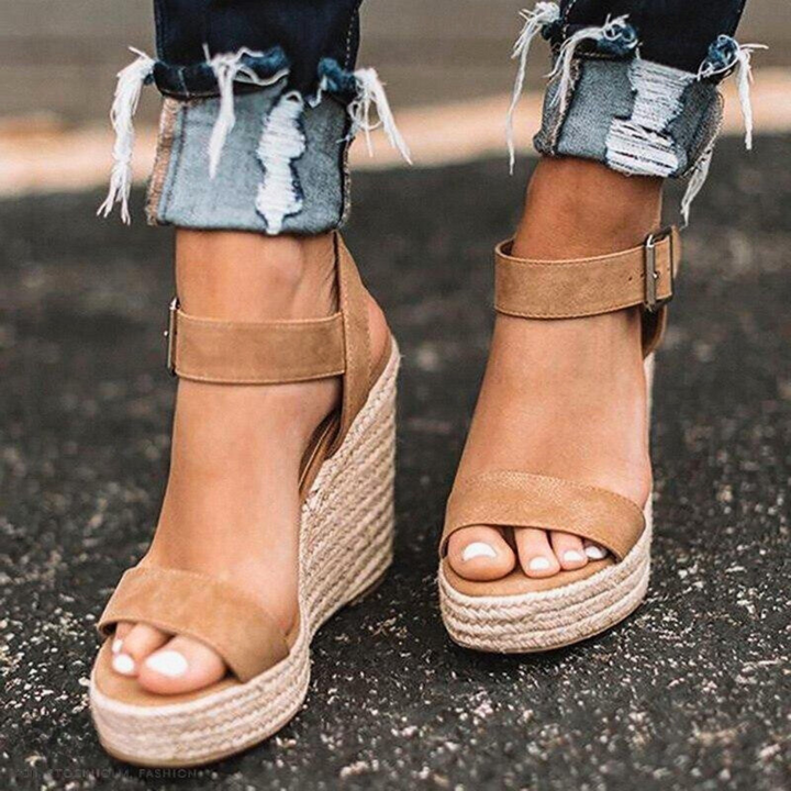 Sandalias de cuña con correa en T para mujer