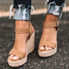 Sandalias de cuña con correa en T para mujer