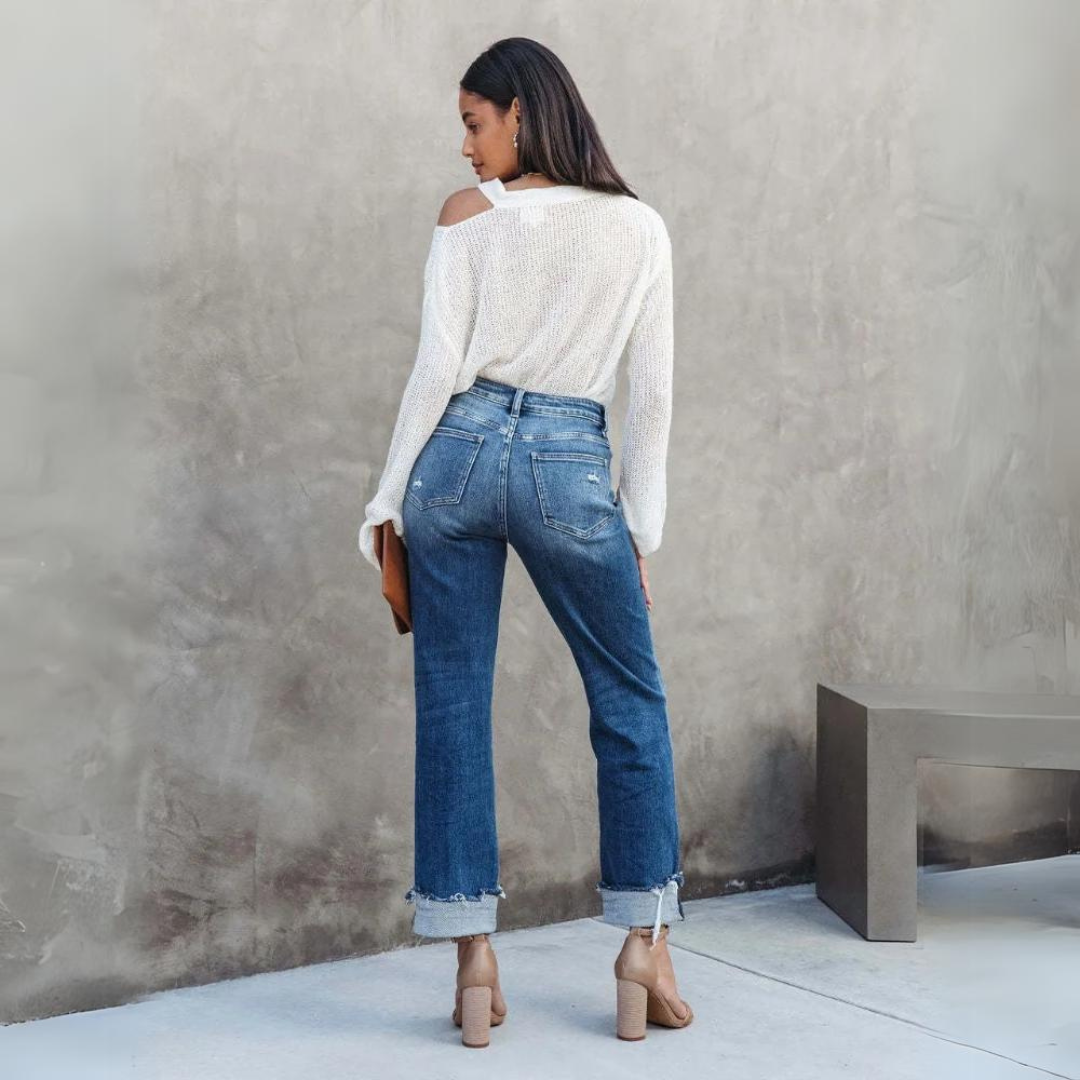 Cómodos pantalones vaqueros de cintura alta para mujer