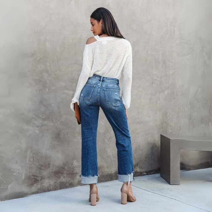 Cómodos pantalones vaqueros de cintura alta para mujer
