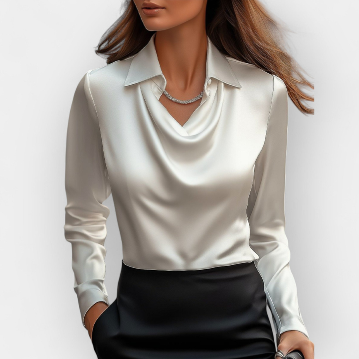 Blusa de Satén Elegante con Cuello Cascada