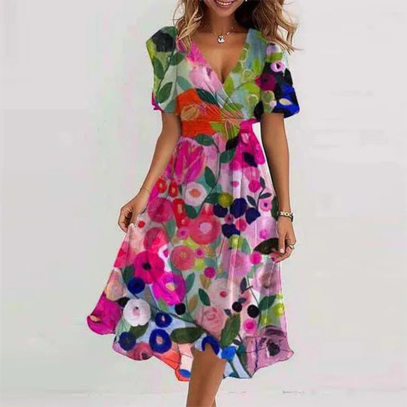 Vestido floral vaporoso de verano (hasta la rodilla)
