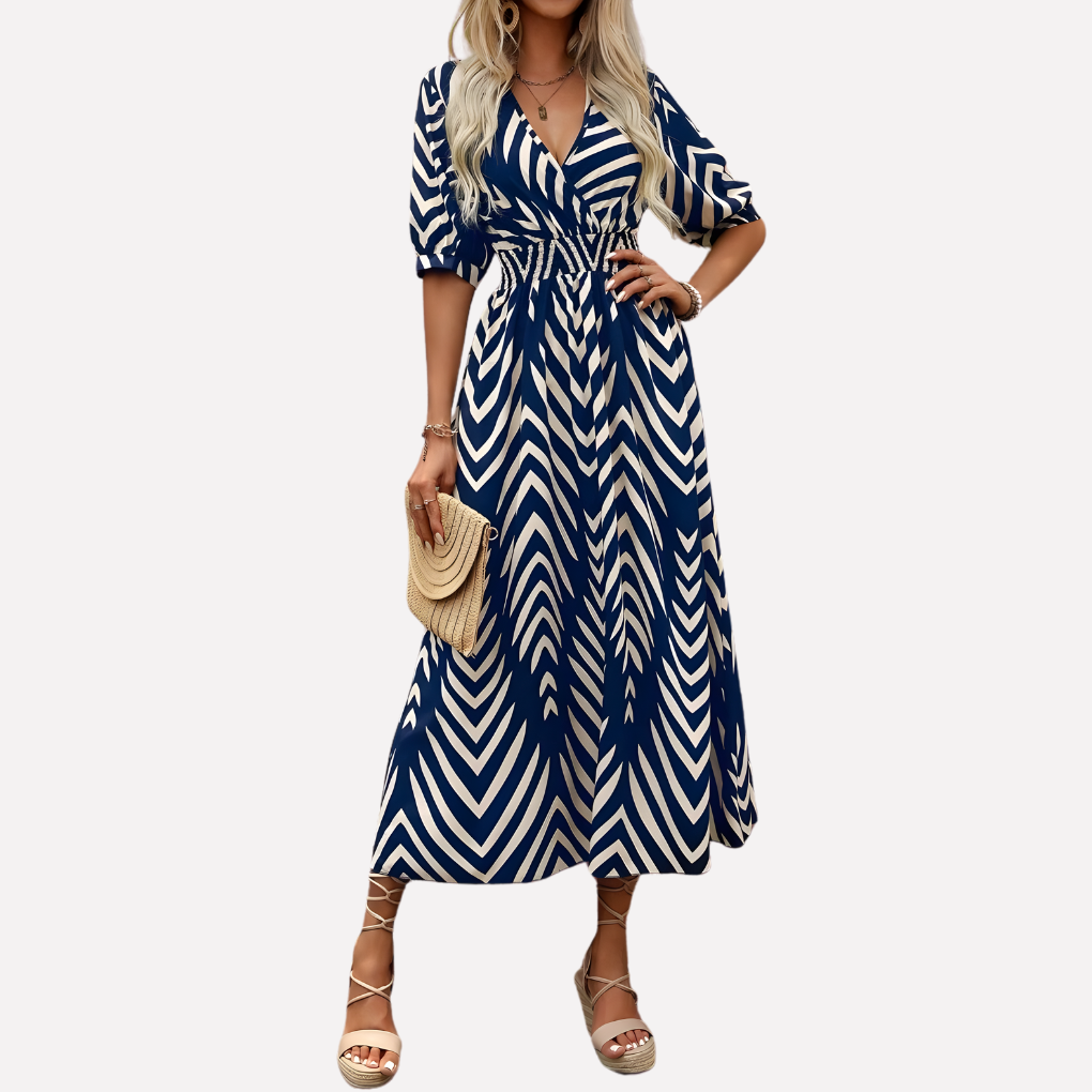 Vestido Solapado de Cuello en V con Imagen de Hoja para Mujeres