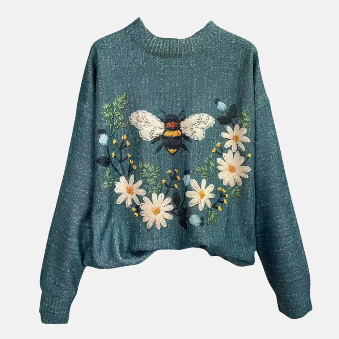 Jersey de punto con motivos florales en 3D