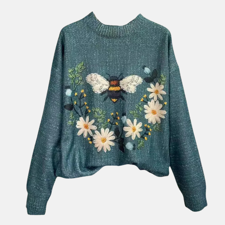 Jersey de punto con motivos florales en 3D