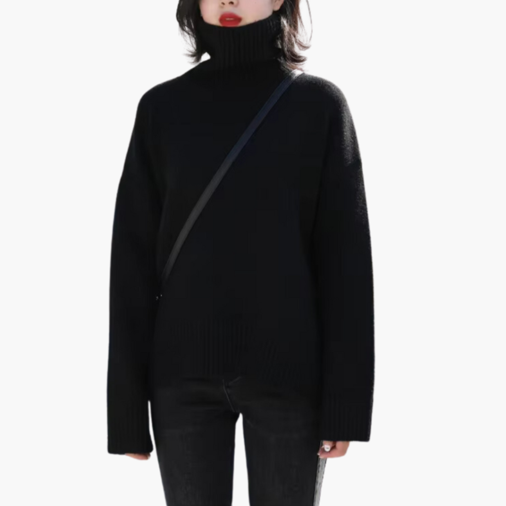 Suéter de Cuello Alto para Mujeres con Mangas Largas y Textura Acanalada