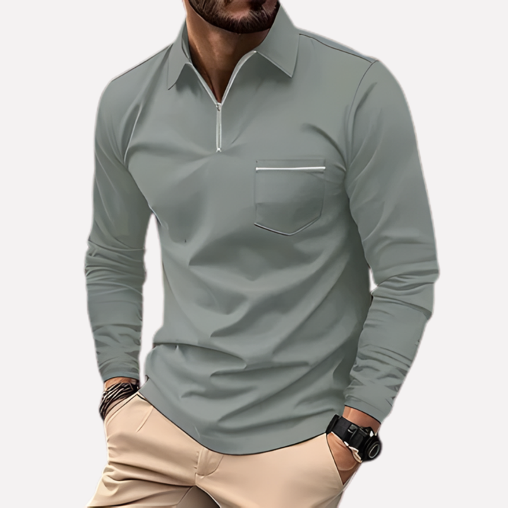 Camisa Polo de Manga Larga para Hombres con Bolsillo en el Pecho