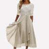 Vestido de Noche de Chifón con Encaje Floral para Mujeres