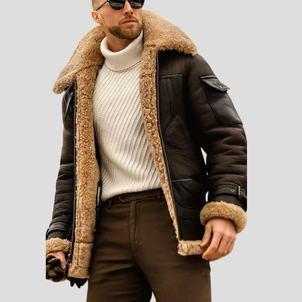 Chaqueta de motociclista color camello para hombre
